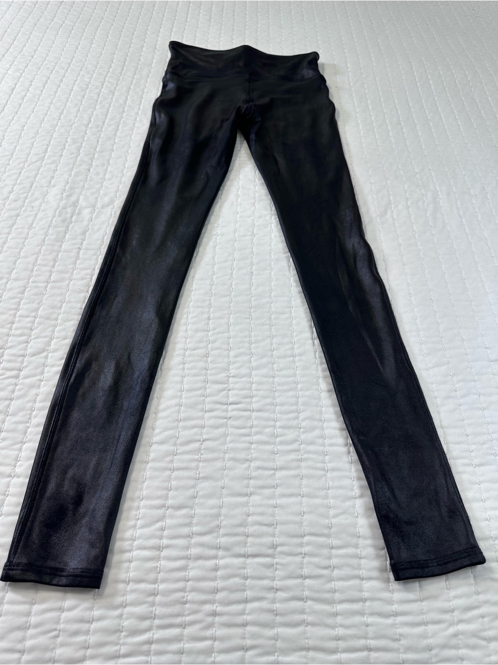 SPANX Black High-Waist Faux-Leather Leggings Smoothing Shaping Sleek Size SP - Picture 3 of 12